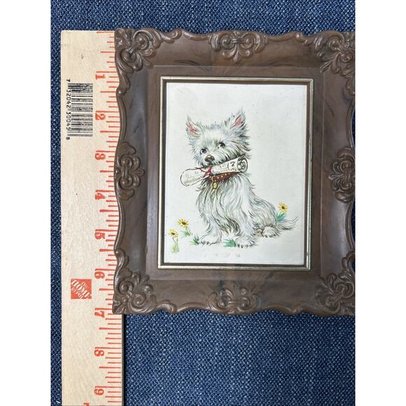 Vintage Plastic Framed Dog Print West Highland White Terrier 7” x 6” - Picture 6 of 7
